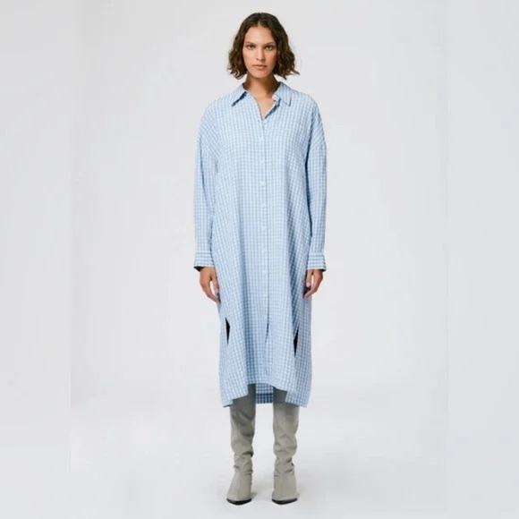 1002 Tibi Viscose Gingham Shirtdress Size XXS Color Blue White - Picture 1 of 6